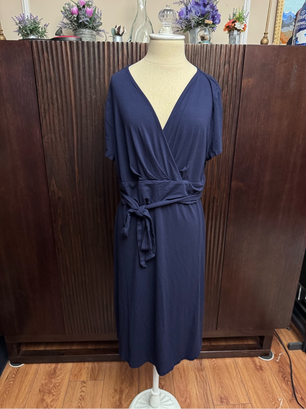 Talbots Navy Faux Wrap-Front Dress with Waist Tie